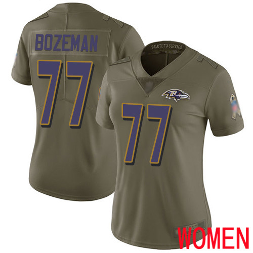 Baltimore Ravens Limited Olive Women Bradley Bozeman Jersey NFL Football #77 2017 Salute to Service->youth nfl jersey->Youth Jersey